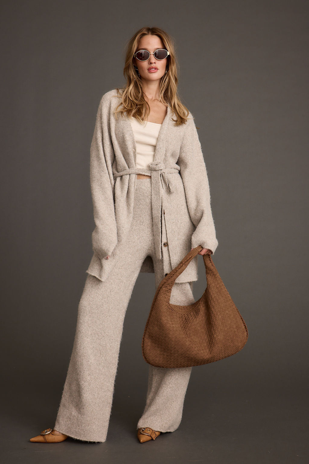 Finley Oatmeal Belted Cardigan