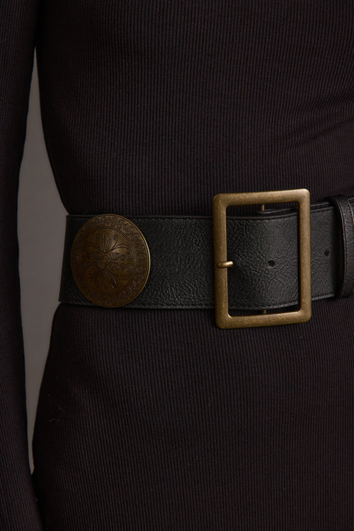 Greenwich Black Medallion Statement Belt