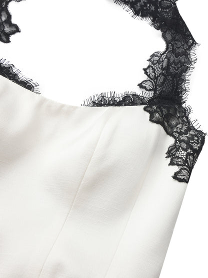 Chantal Lace Halter Ivory Acetate Maxi Dress