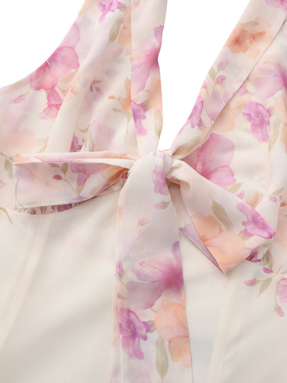 Lana Halter Floral Beige Dress
