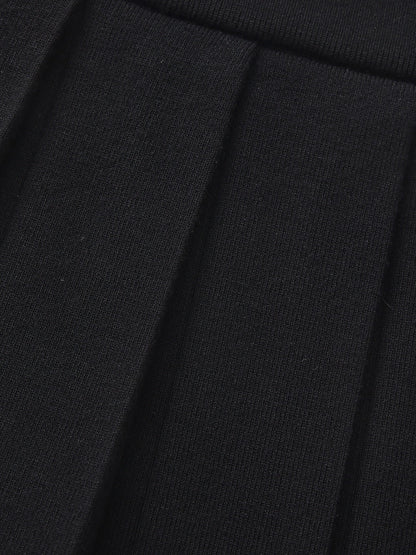 Claudette Contrast Waist Pleated Black Mini Skirt