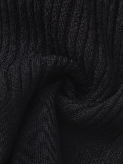 Claudette Contrast Collar Rib Knit Black Top