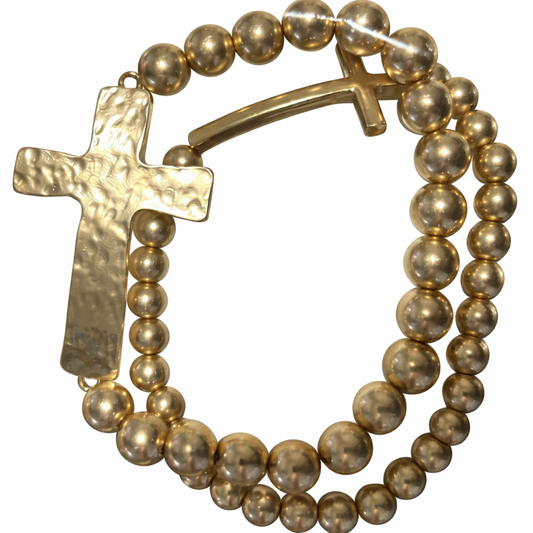 Hammered Cross & CCB Ball Bracelet