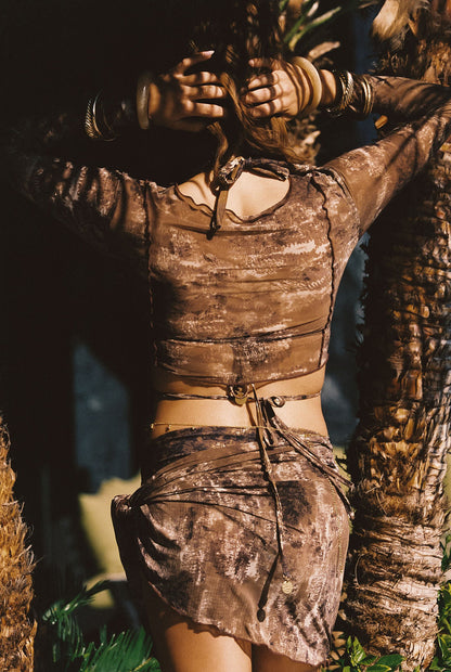 Hasey Mocha Snake Mesh Wrap Top