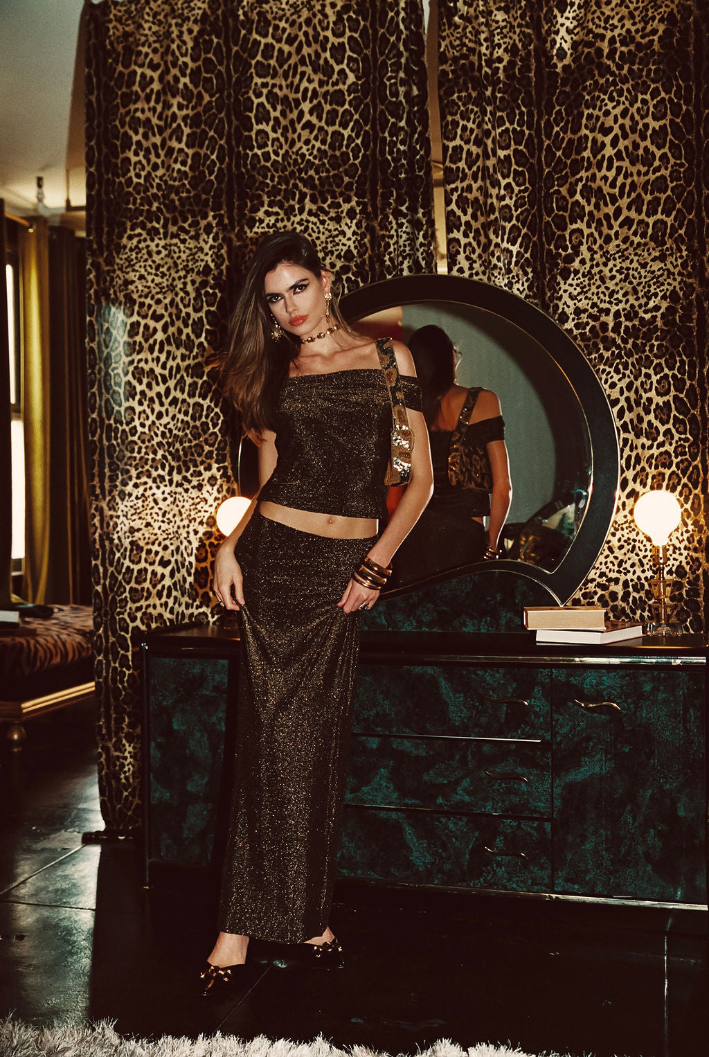 Hypnotized Gold Lurex Off The Shoulder Top
