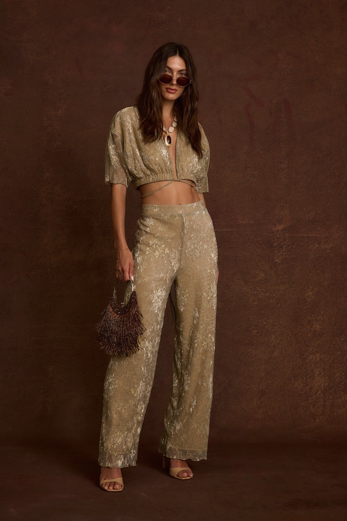 Kaia Gold Metallic Crop Top