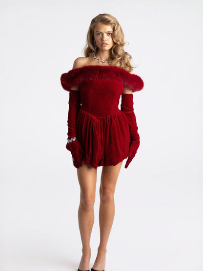 Candice Velvet Dress (Red) (Final Sale)