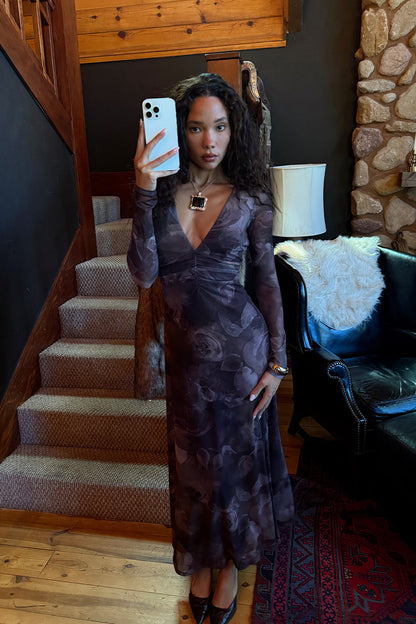 Kristin Plum Blur Mesh Maxi Dress