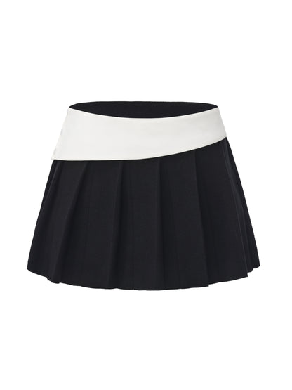 Claudette Contrast Waist Pleated Black Mini Skirt