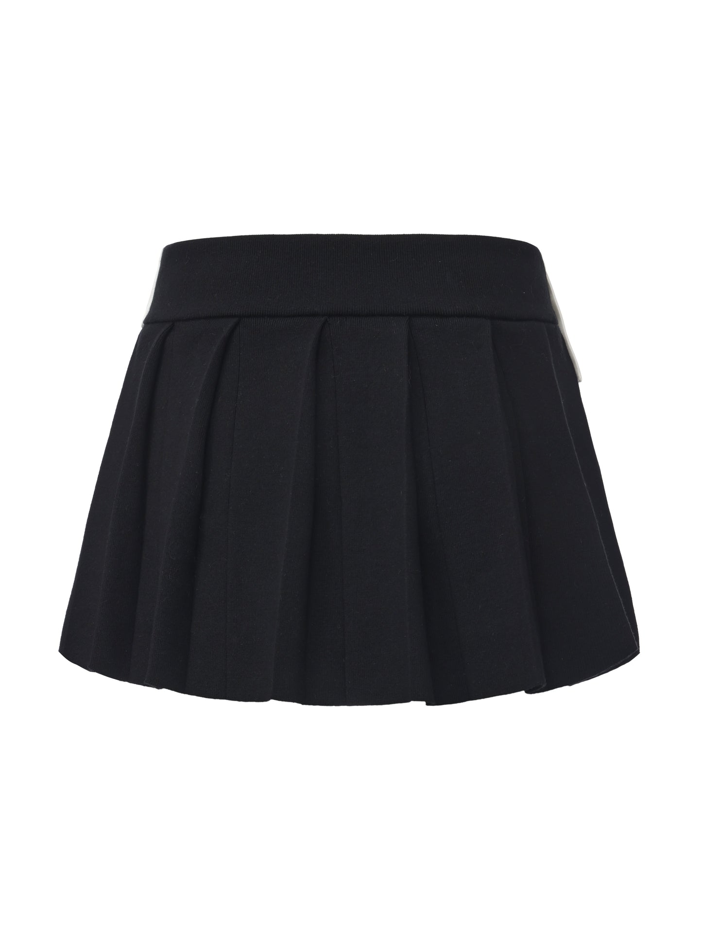 Claudette Contrast Waist Pleated Black Mini Skirt