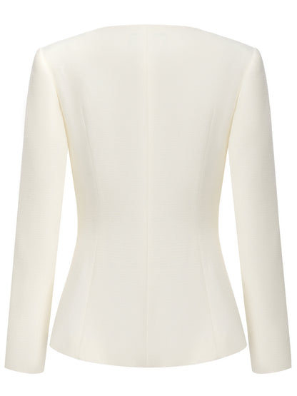 Natalia Tailored Hidden-Placket White Blazer