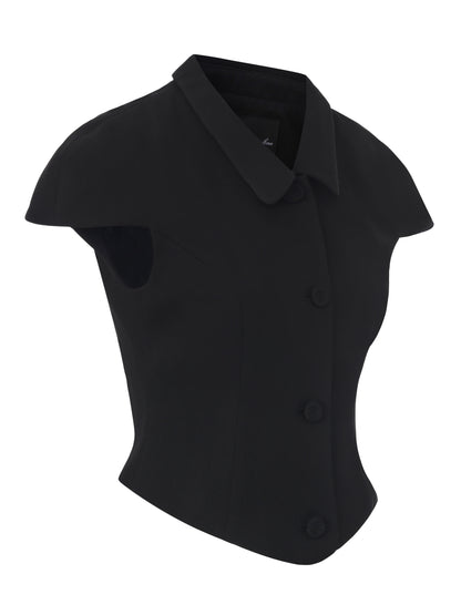 Alina Waist-Cinched Black Top