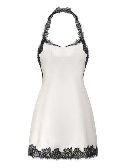 Daniela Lace Halter White Mini Dress