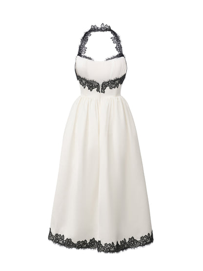 Chantal Lace Halter Ivory Acetate Maxi Dress