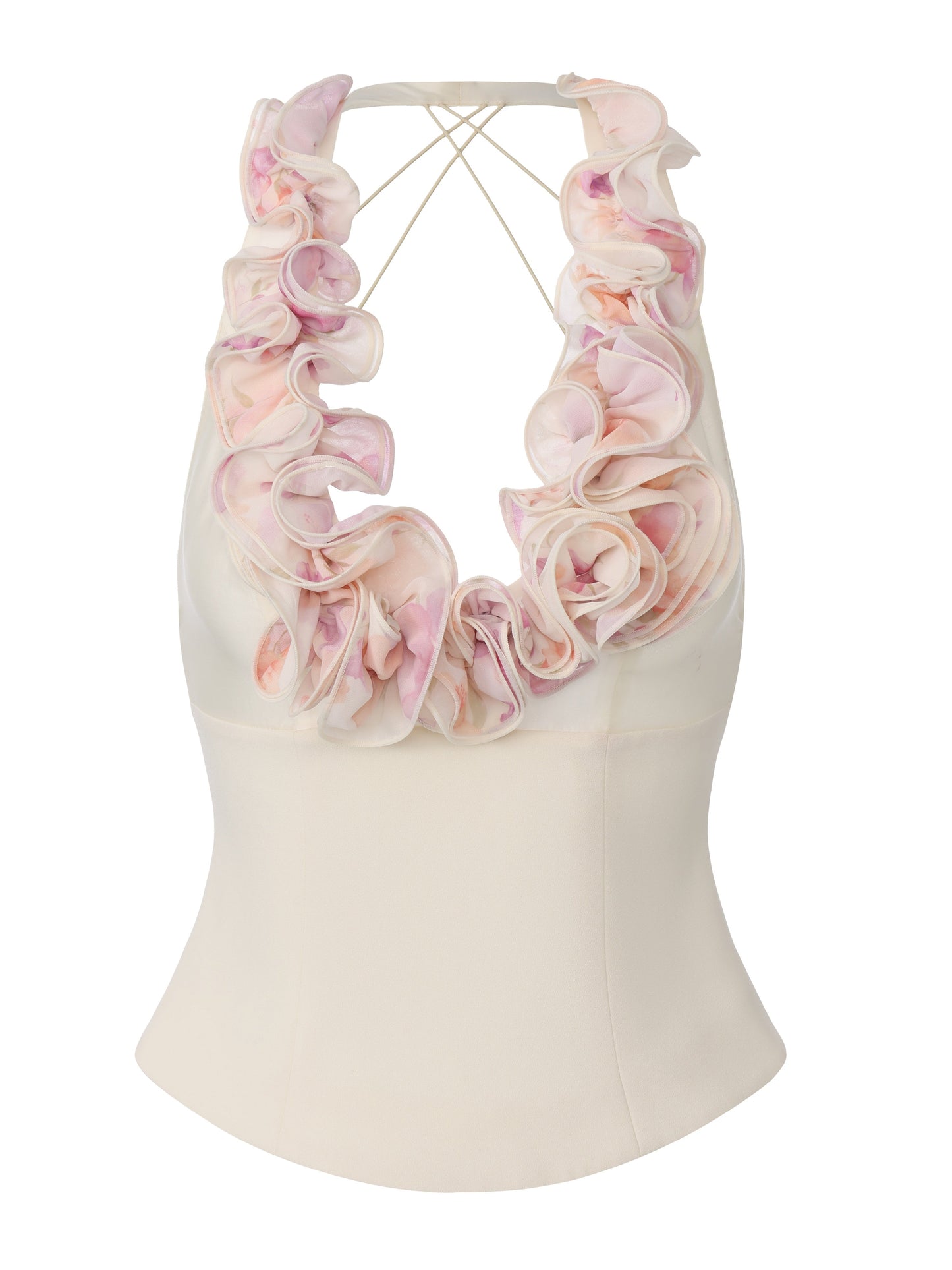 Ella Ruffle Halter Champagne Top