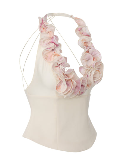 Ella Ruffle Halter Champagne Top