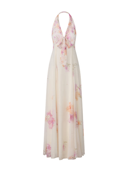 Lana Halter Floral Beige Dress