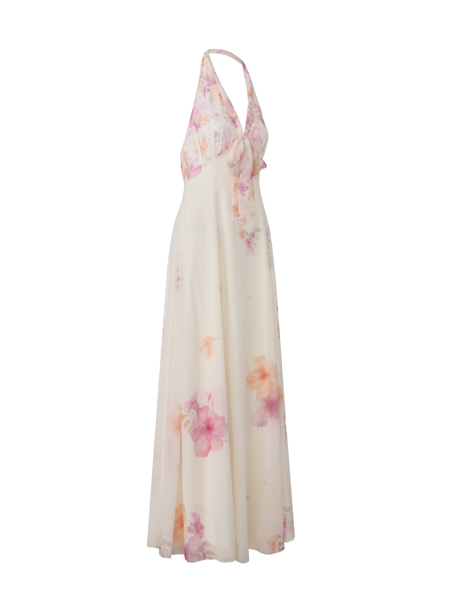 Lana Halter Floral Beige Dress