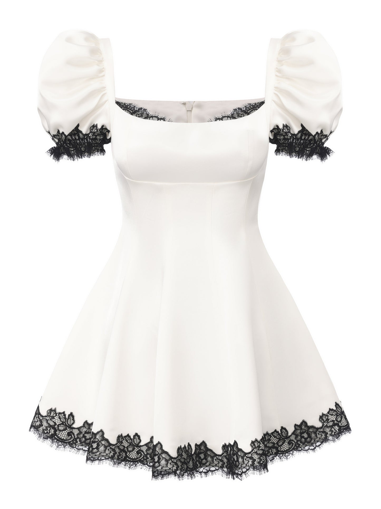 Natalia White Lace Puff Sleeve Mini Dress
