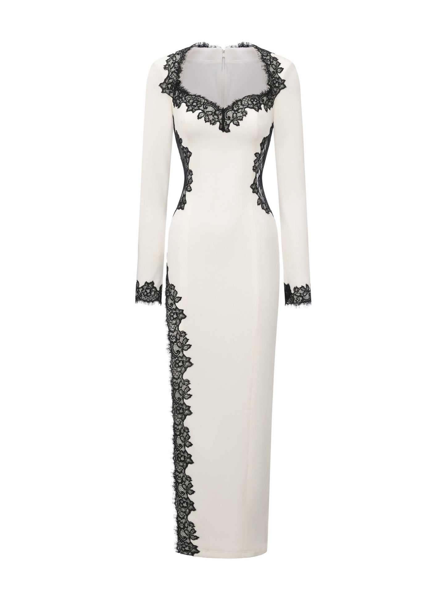 Adriana Lace Trim High-Slit Ivory Acetate Dress