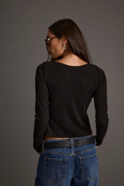 Matti Black Boat Neck Top