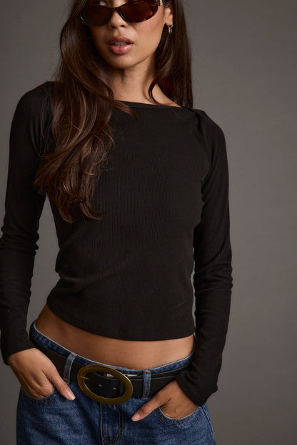 Matti Black Boat Neck Top