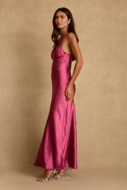 Mirabella Fuchsia Satin Maxi Dress