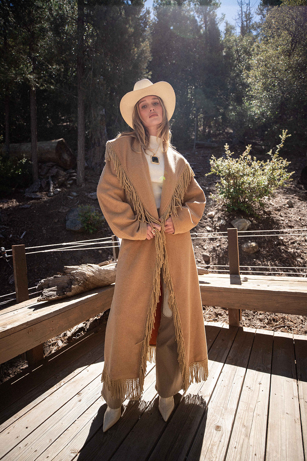 Montrose Camel Fringe Coat
