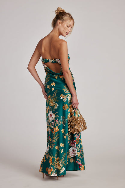 Natalia Emerald Floral Strapless Maxi Dress