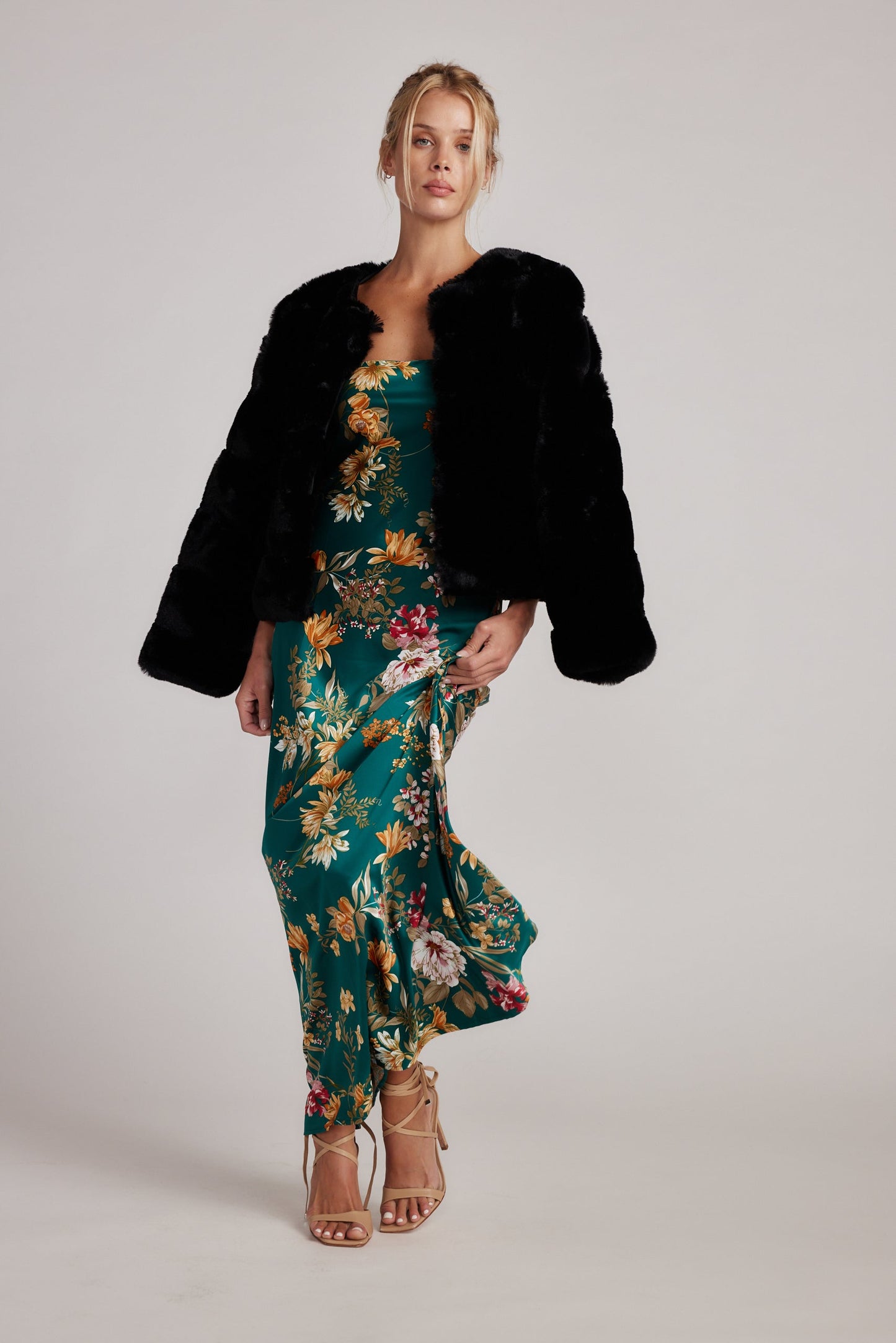 Natalia Emerald Floral Strapless Maxi Dress
