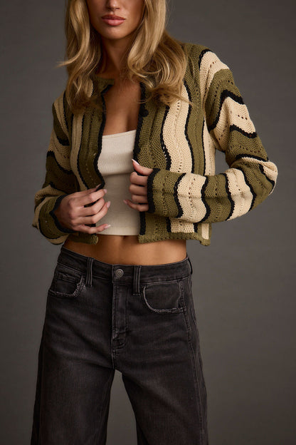 Nikki Retro Print Olive Cardigan