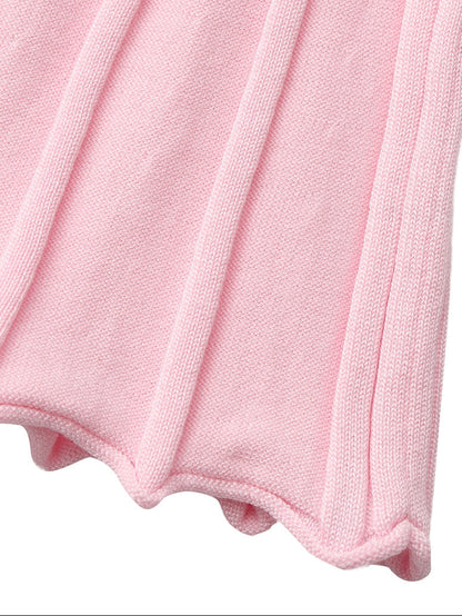 Ava Reverse Halter Pink Knit Flared Dress