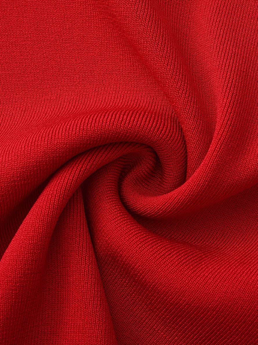 Elle Contrast Halter Red Knit Mini Dress