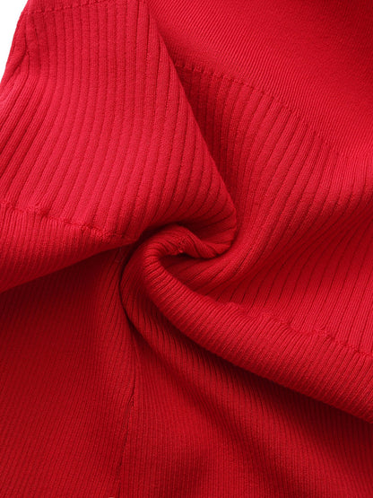 Ava Contrast Halter Knit Red Romper