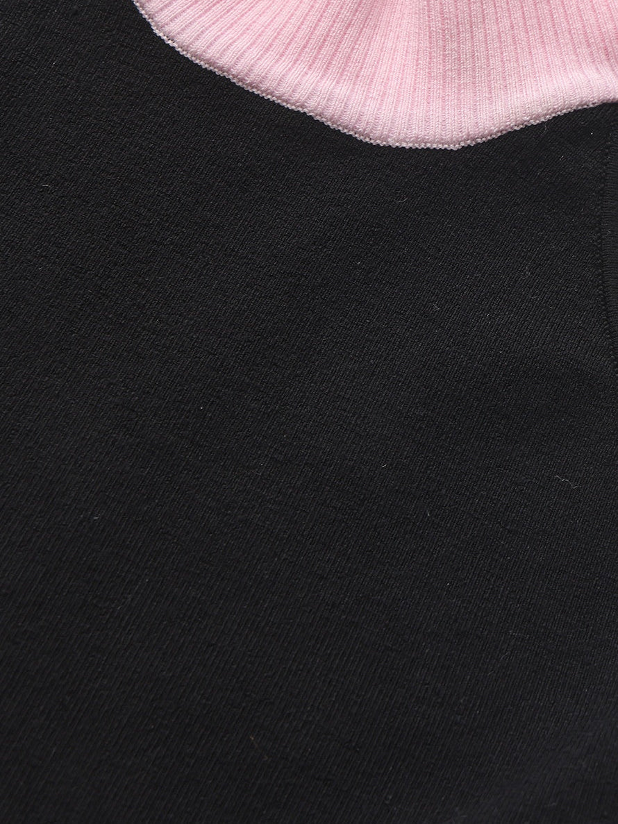 Ava Contrast Halter Knit Black Romper