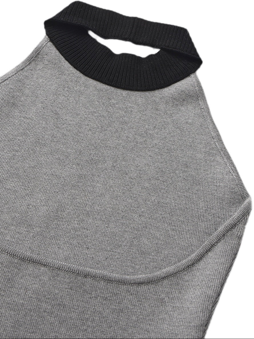 Ava Contrast Halter Knit Grey Romper