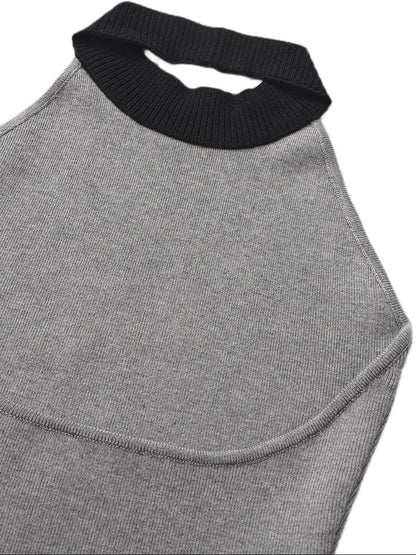 Ava Contrast Halter Knit Grey Romper