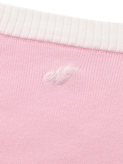 Millie Contrast-Trim Pink Knit Top