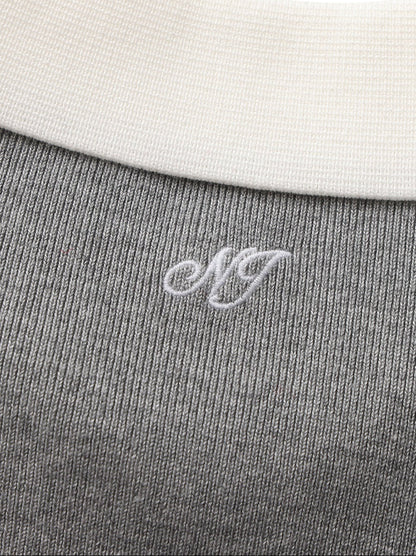 Mia Contrast-Collar Grey Short Sleeve Knit Top
