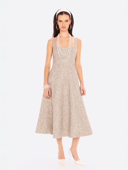 Josephine Square-Neck Gray Midi Dress