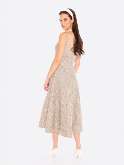 Josephine Square-Neck Gray Midi Dress