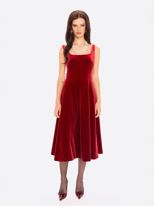 Eleanora Velvet Maxi Dress (Red)