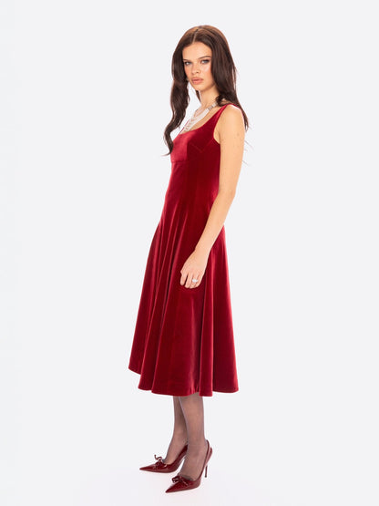 Eleanora Velvet Maxi Dress (Red)