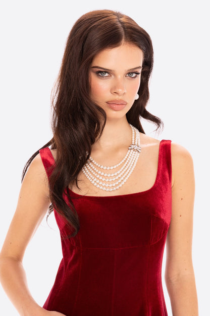 Eleanora Velvet Maxi Dress (Red)