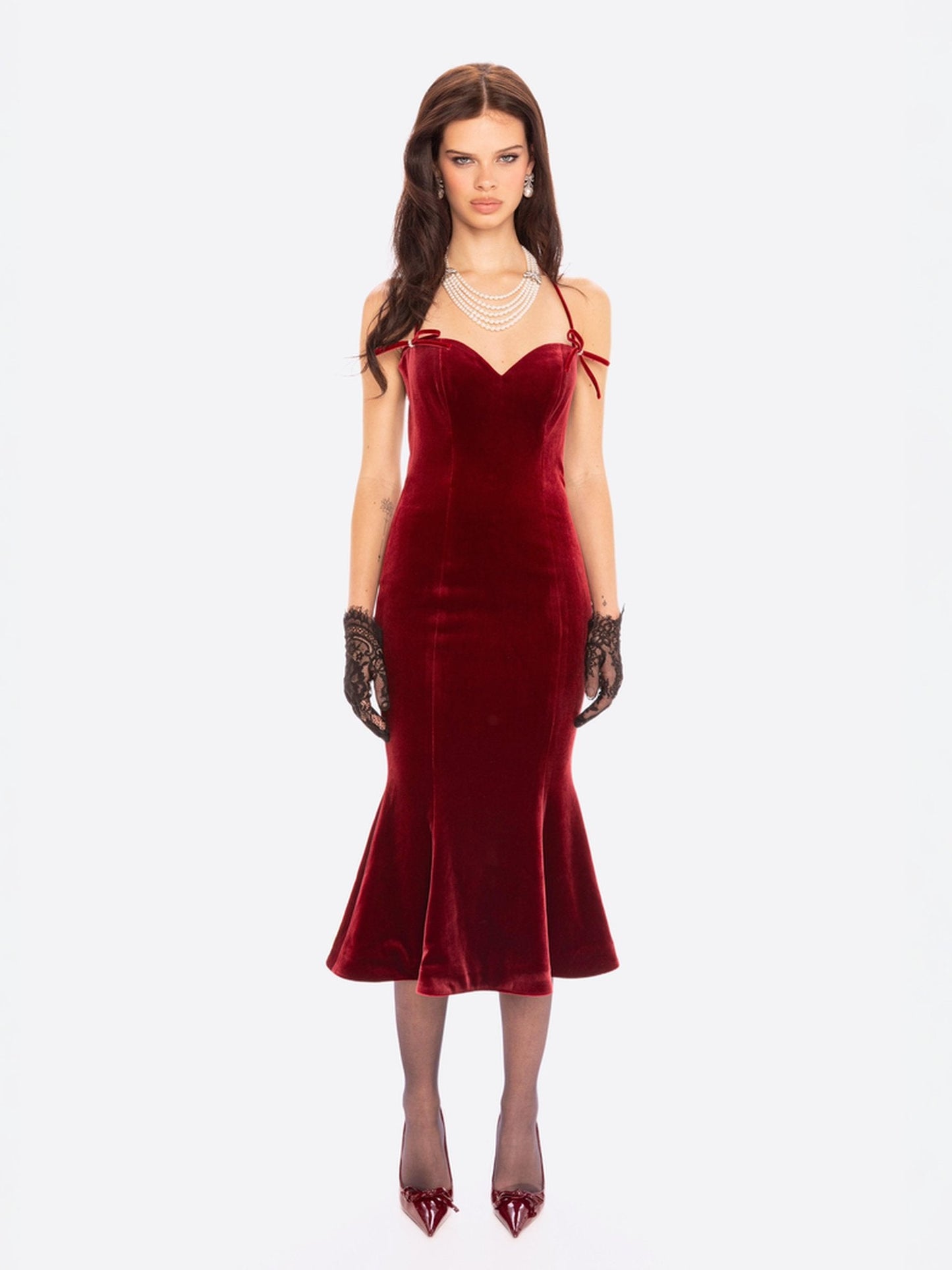 Althea Velvet Maxi Dress (Red)