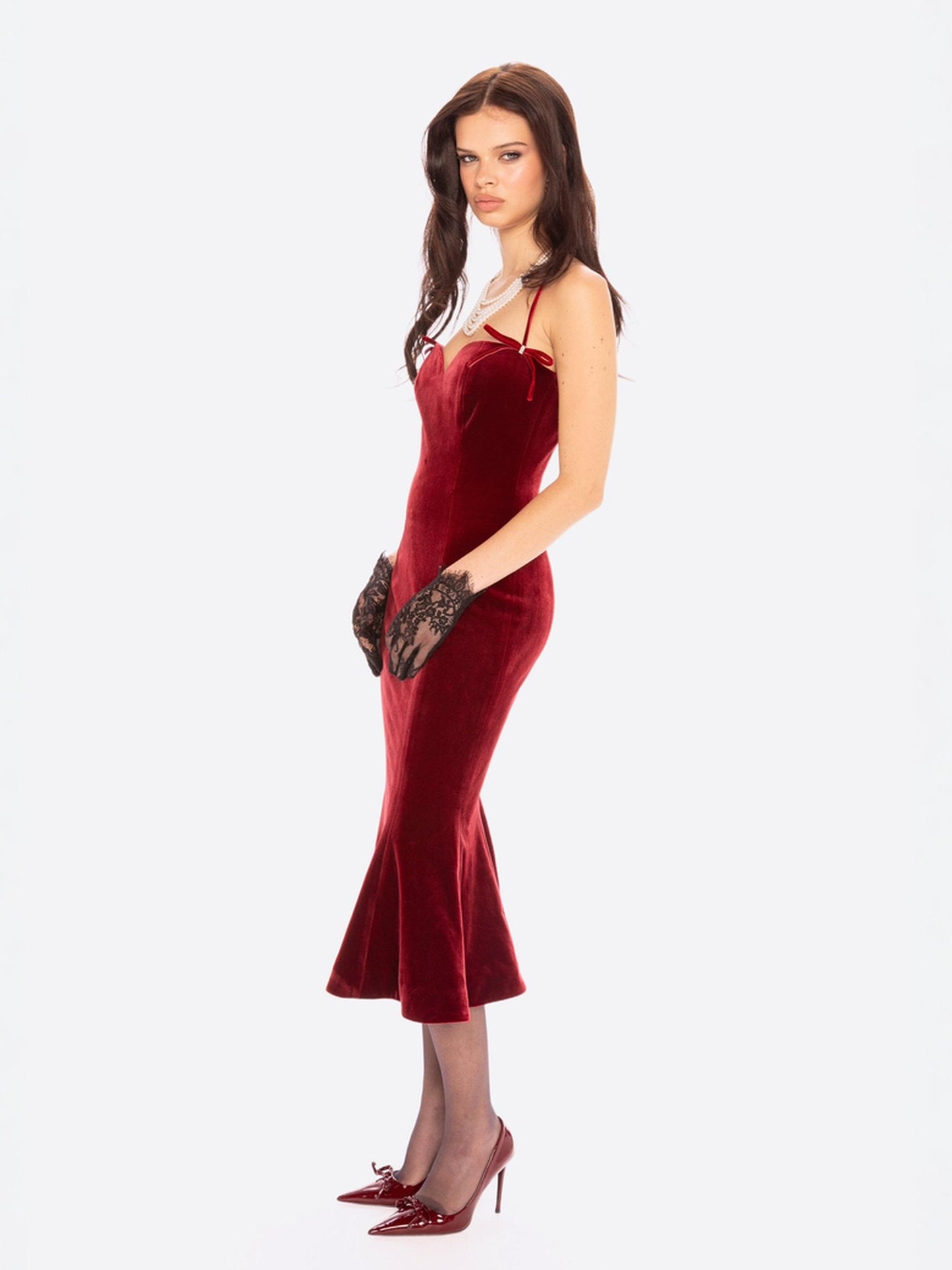 Althea Velvet Maxi Dress (Red)