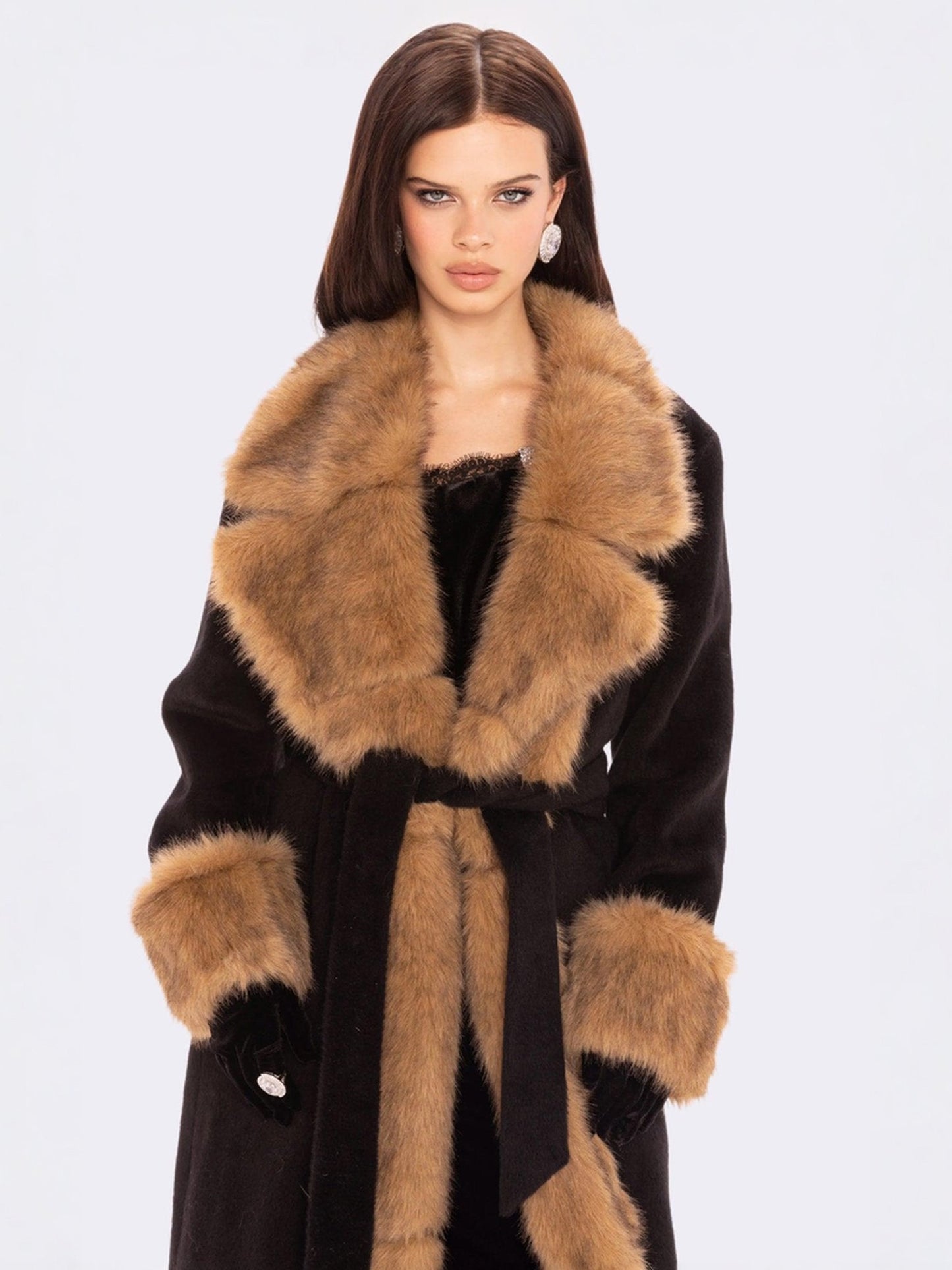 Adriana Faux Fur Coat (Black & Brown)