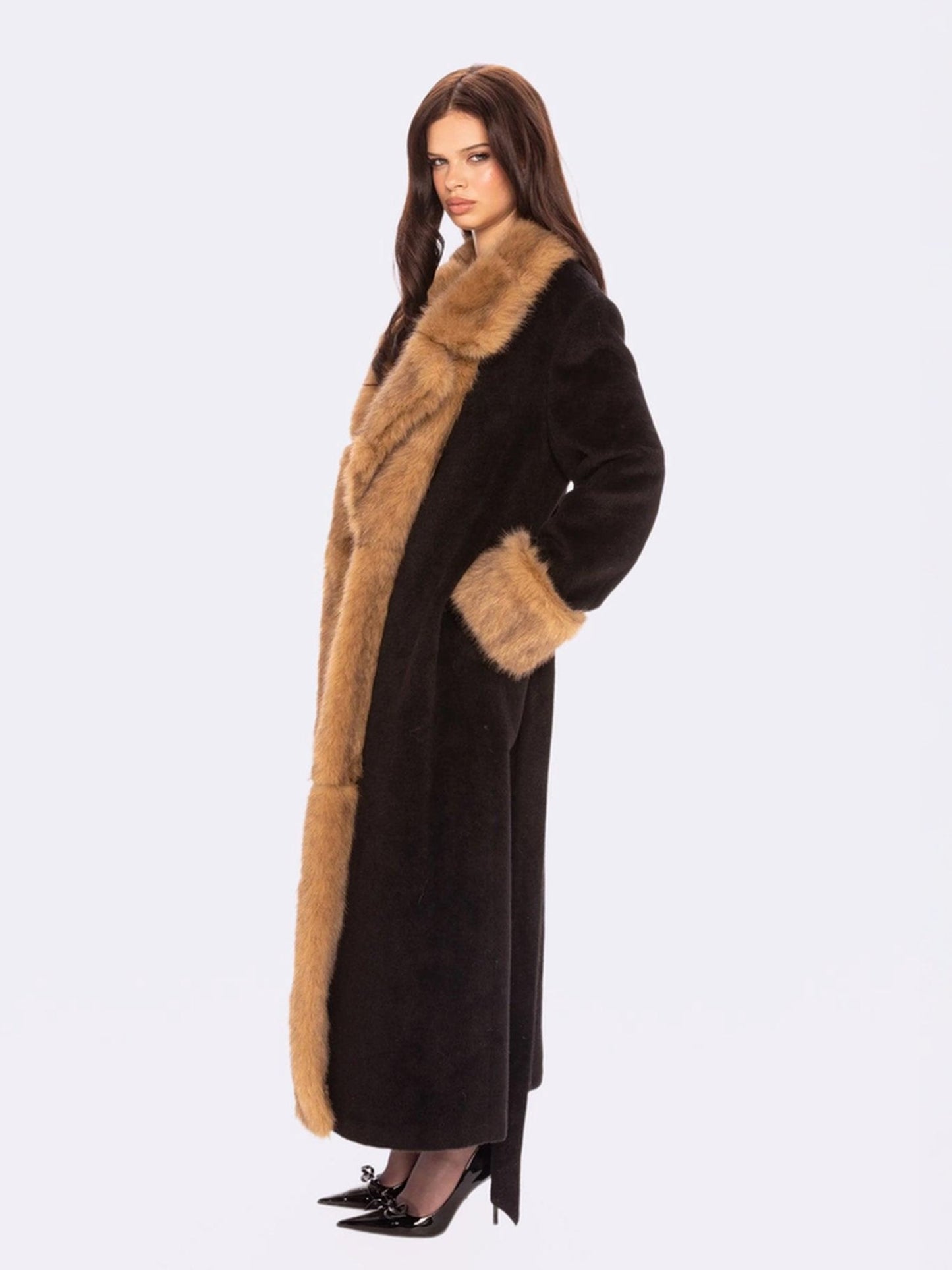 Adriana Faux Fur Coat (Black & Brown)