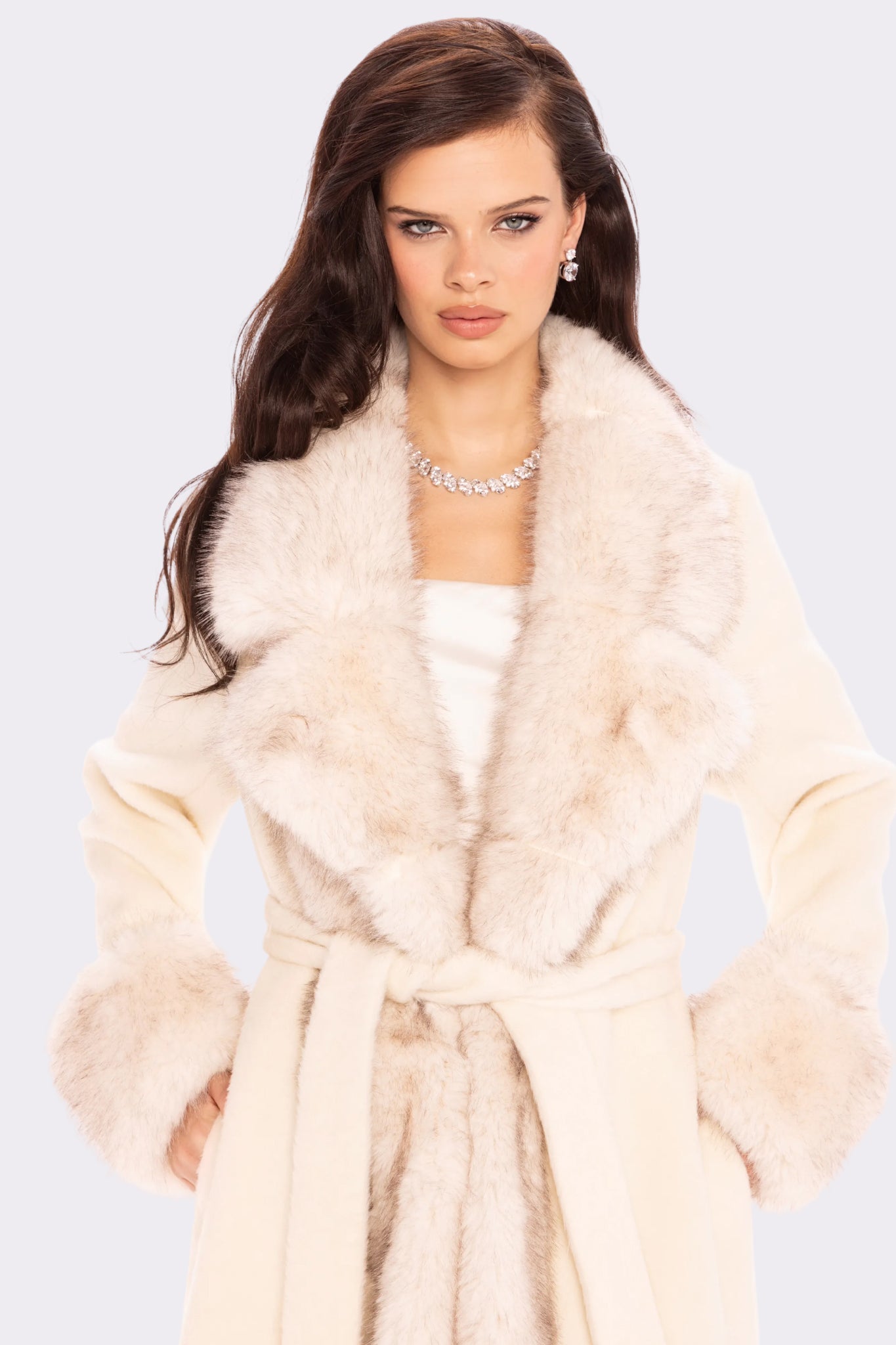 Adriana Faux Fur Coat (Off-White)