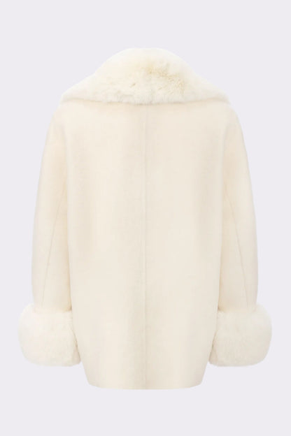 Althea Faux Fur Collar Cocoon Coat (White)